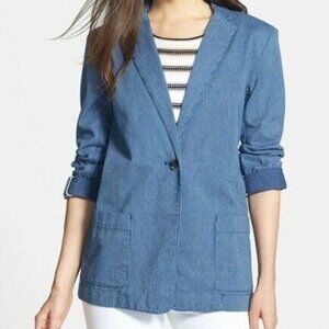Marc By Marc Jacobs Indigo Pinstriped Cotton Blazer Size XS Longline Jacket